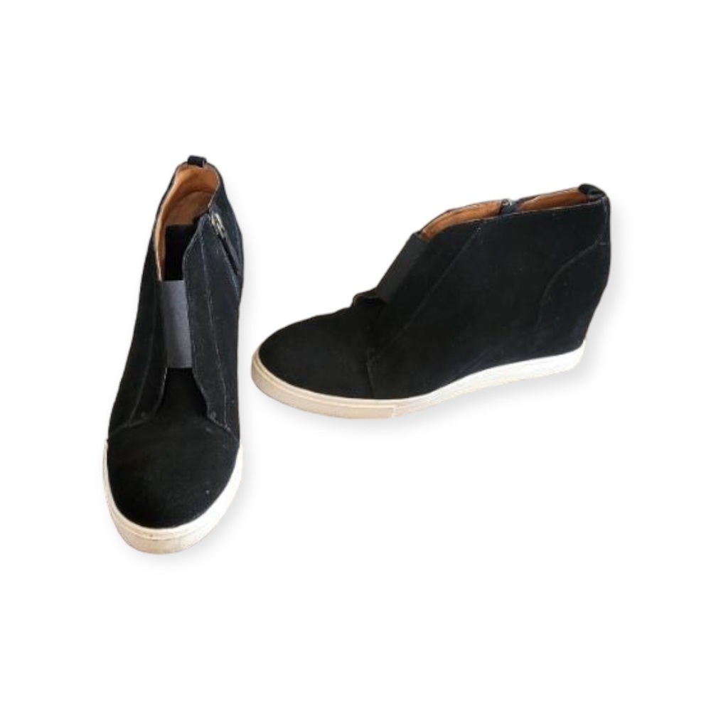 L. Paolo black platform sneakers shoes black white zipper side Size 11